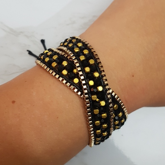 Double Strand Gold Black Wrap Bracelet - Picture 3 of 7